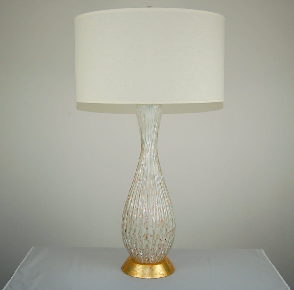 Italian White Murano Table Lamps with Copper Bits