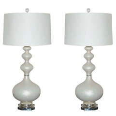 Pair of Vintage Murano Lamps in Dazzling Winter White