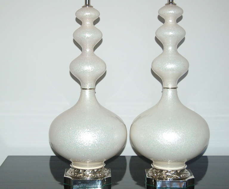 Italian Pair of Vintage Murano Lamps in Dazzling Winter White For Sale