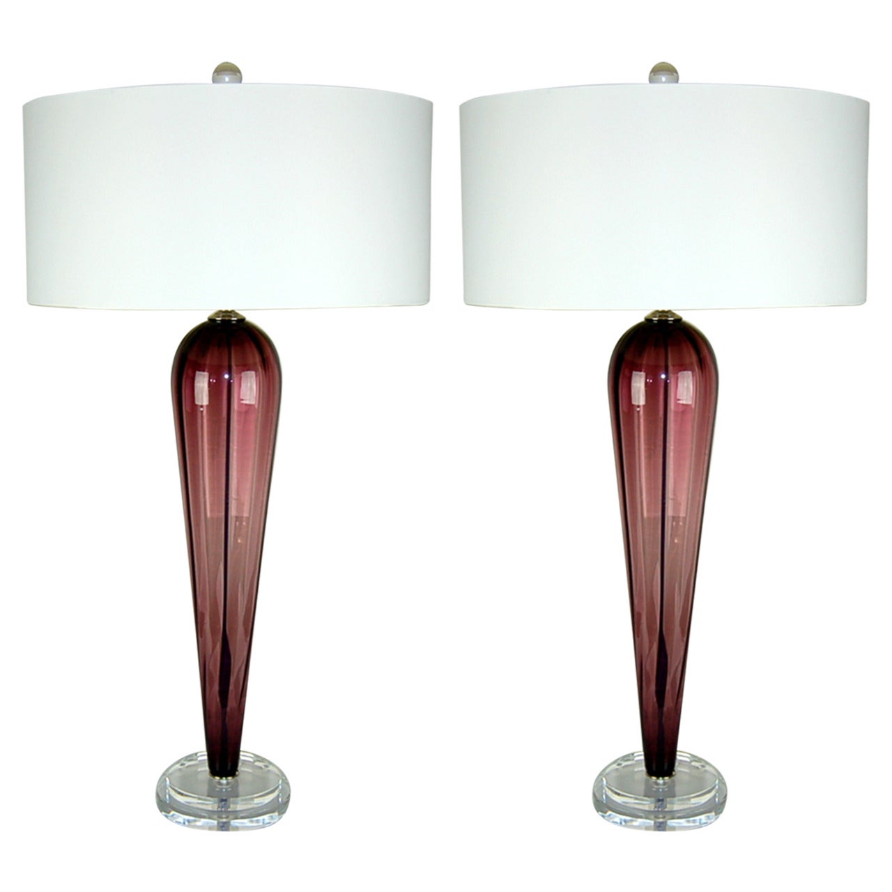 Pair of Towering Vintage Murano Teardrop Lamps in Grape For Sale