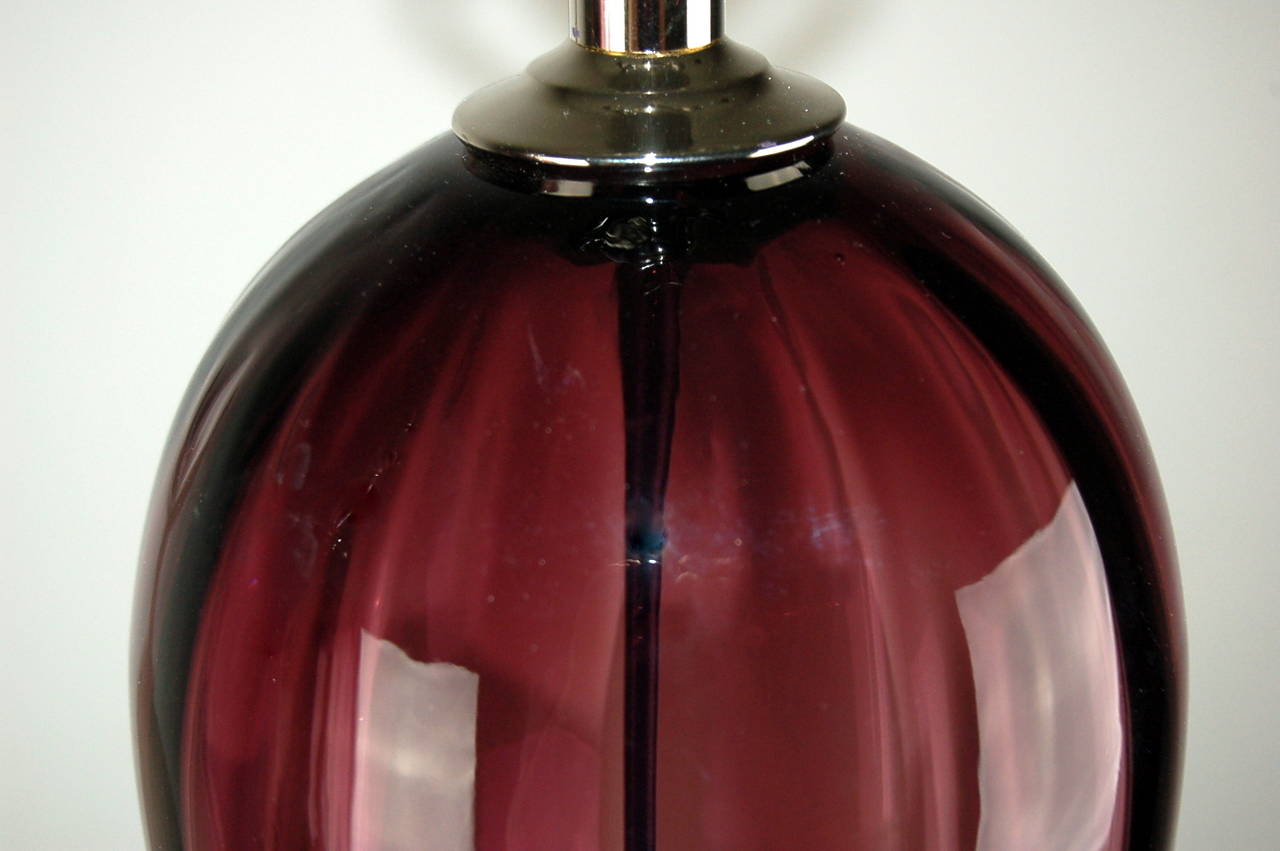 Mid-20th Century Pair of Towering Vintage Murano Teardrop Lamps in Grape For Sale