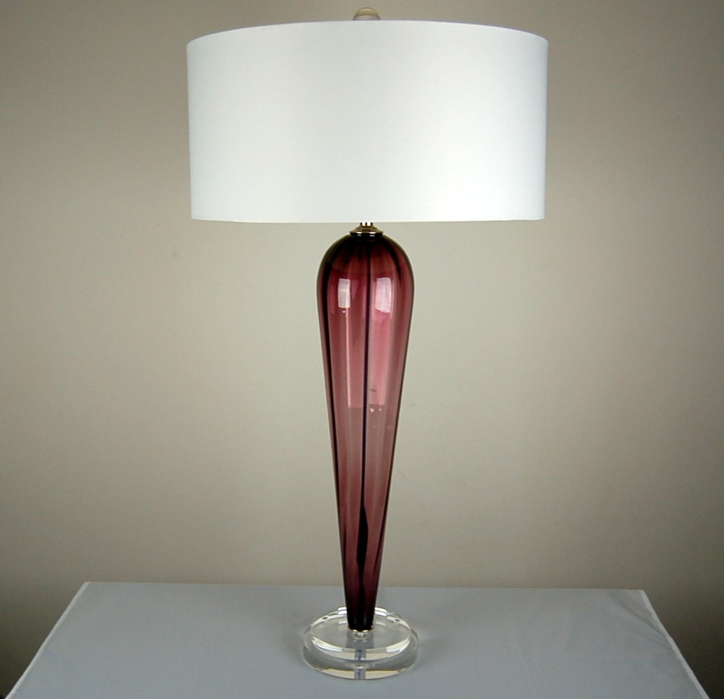 Lucite Pair of Towering Vintage Murano Teardrop Lamps in Grape For Sale