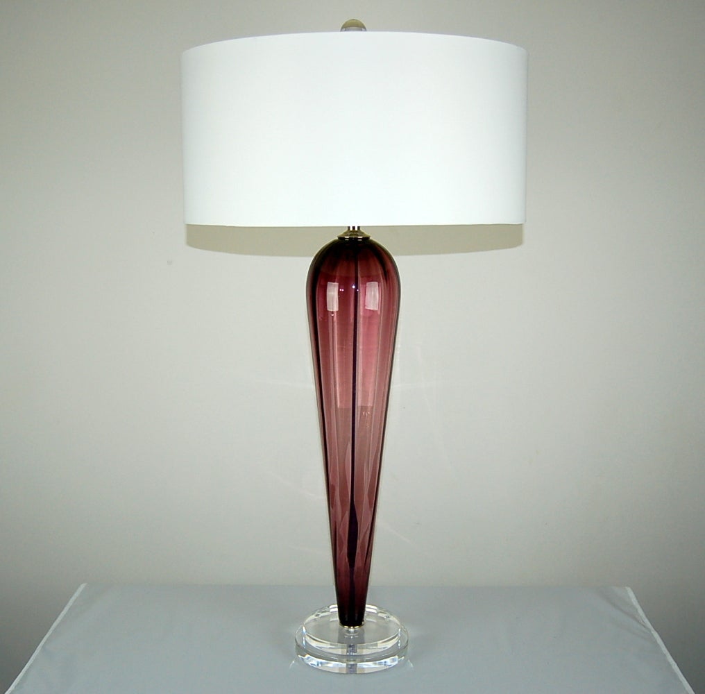 Mid-Century Modern Pair of Towering Vintage Murano Teardrop Lamps in Grape For Sale