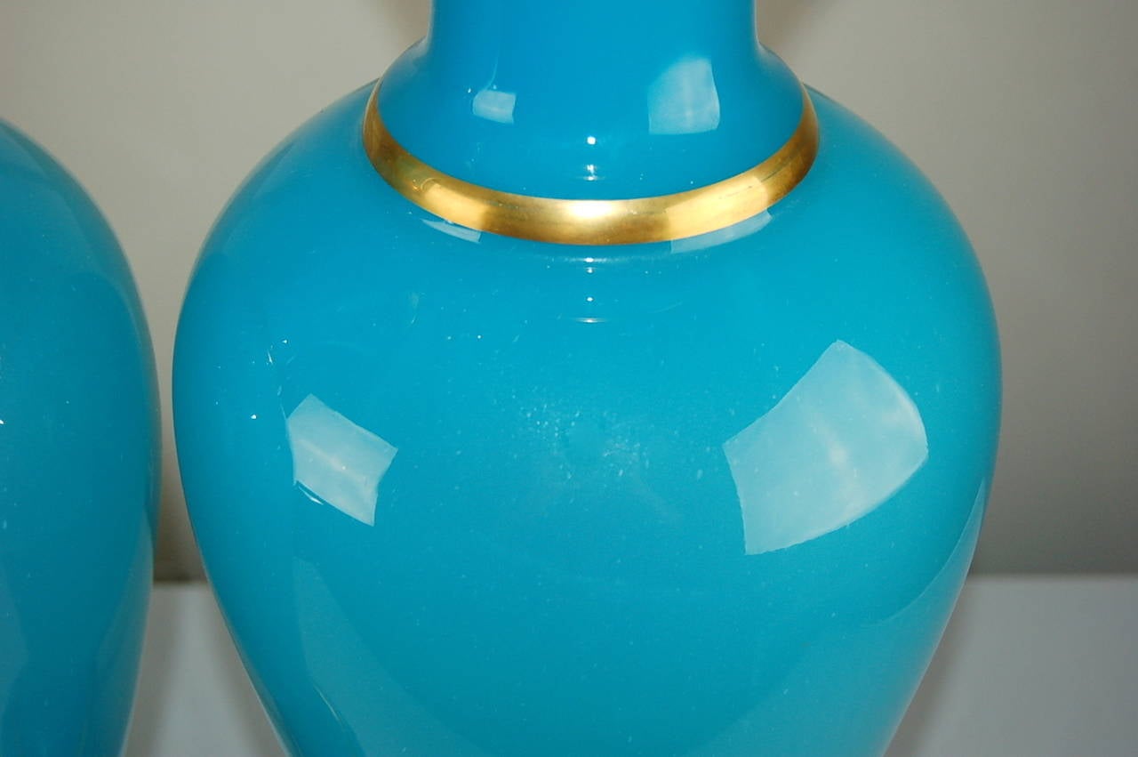 Magical Pair of Vintage Murano Blue Opaline Lamps In Excellent Condition In Little Rock, AR
