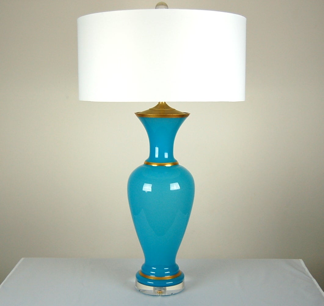Mid-Century Modern Magical Pair of Vintage Murano Blue Opaline Lamps