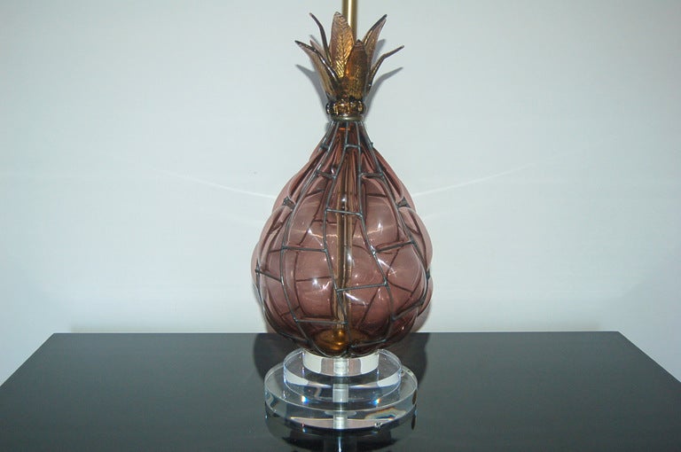 Italian Purple Murano Glass Table Lamp Pineapple For Sale