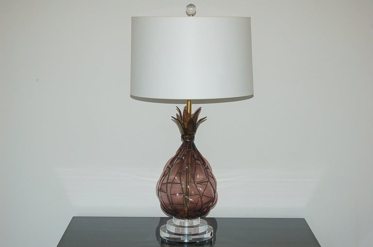 Mid-Century Modern Purple Murano Glass Table Lamp Pineapple For Sale