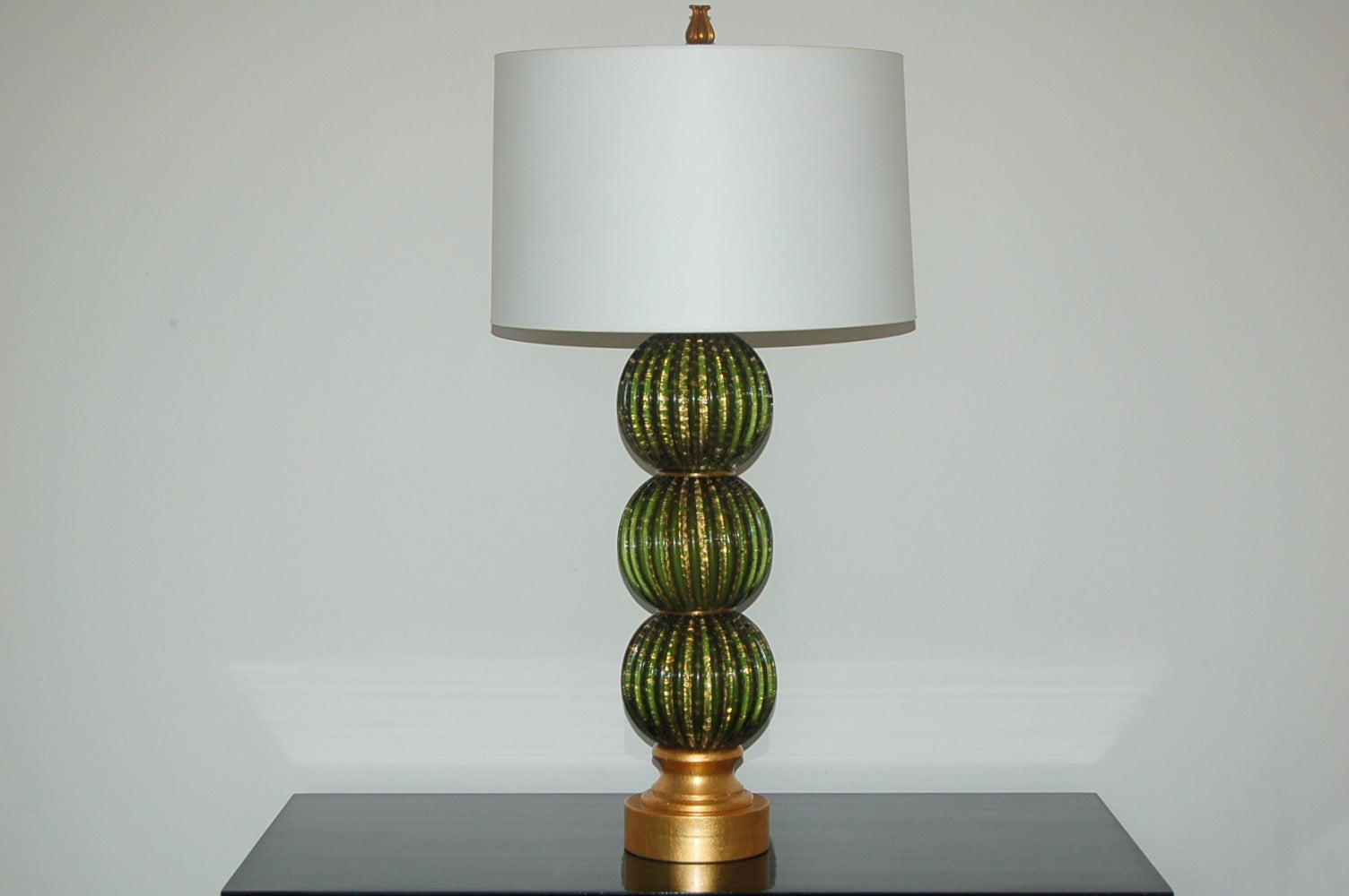 Green Stacked Three Ball Murano Lamps in Emerald and Gold