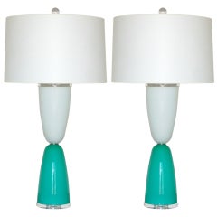Parabolic Lamps of Aqua and White on Lucite