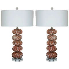 Brown and White Murano Stacked Table Lamps