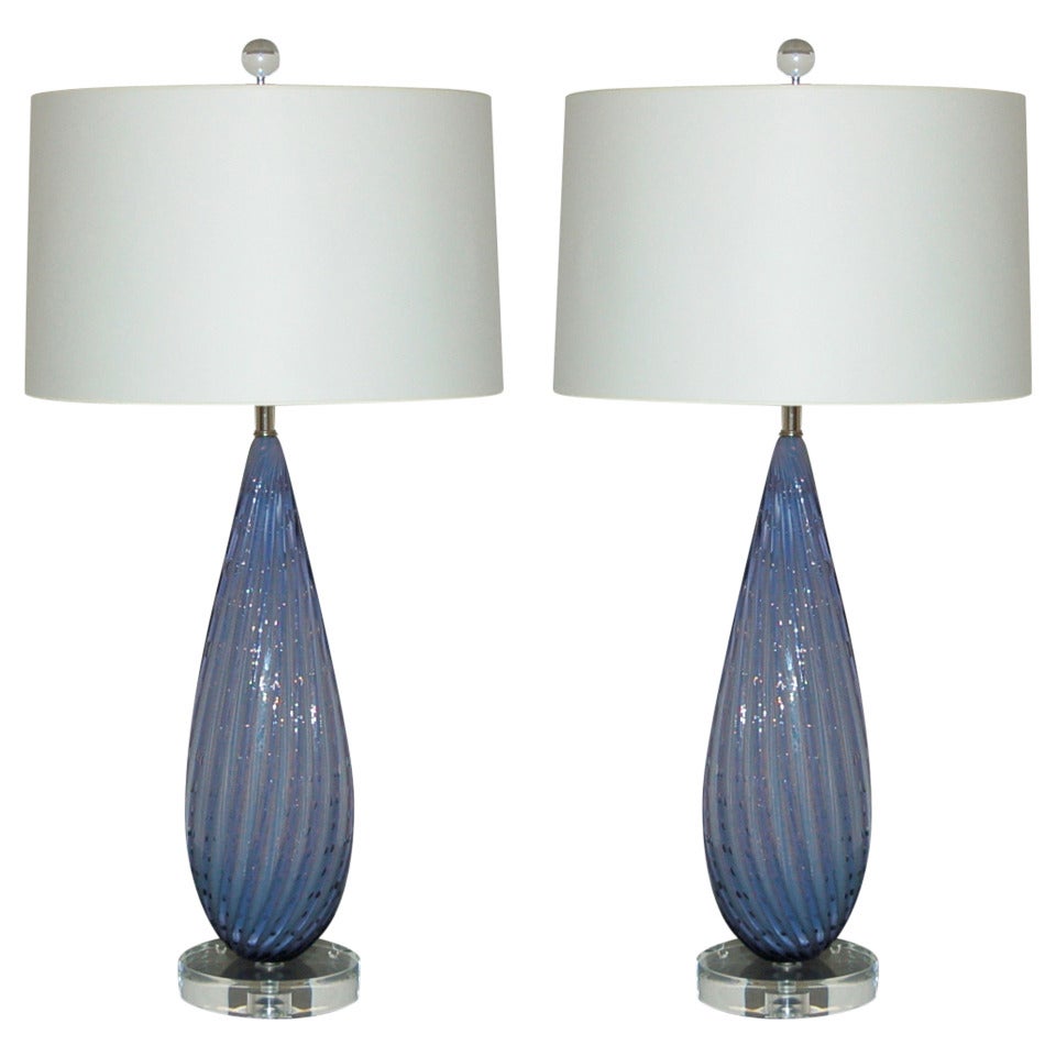 Pair of Vintage Murano Lamps in Lavender Opaline