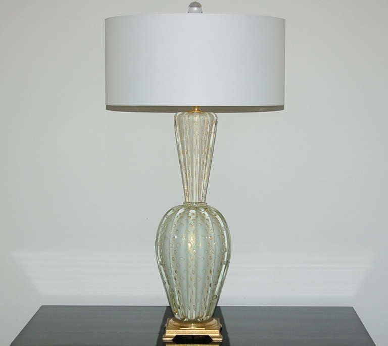 Pair of Dazzling Vintage Murano Lamps of White and Gold