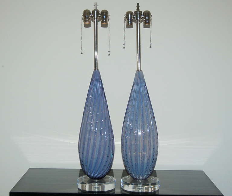 Italian Pair of Vintage Murano Lamps in Lavender Opaline