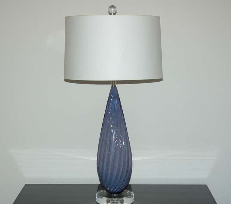 Mid-Century Modern Pair of Vintage Murano Lamps in Lavender Opaline
