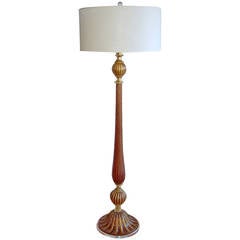 Glamorous and Rare Vintage Murano Floor Lamp of Crimson and Gold