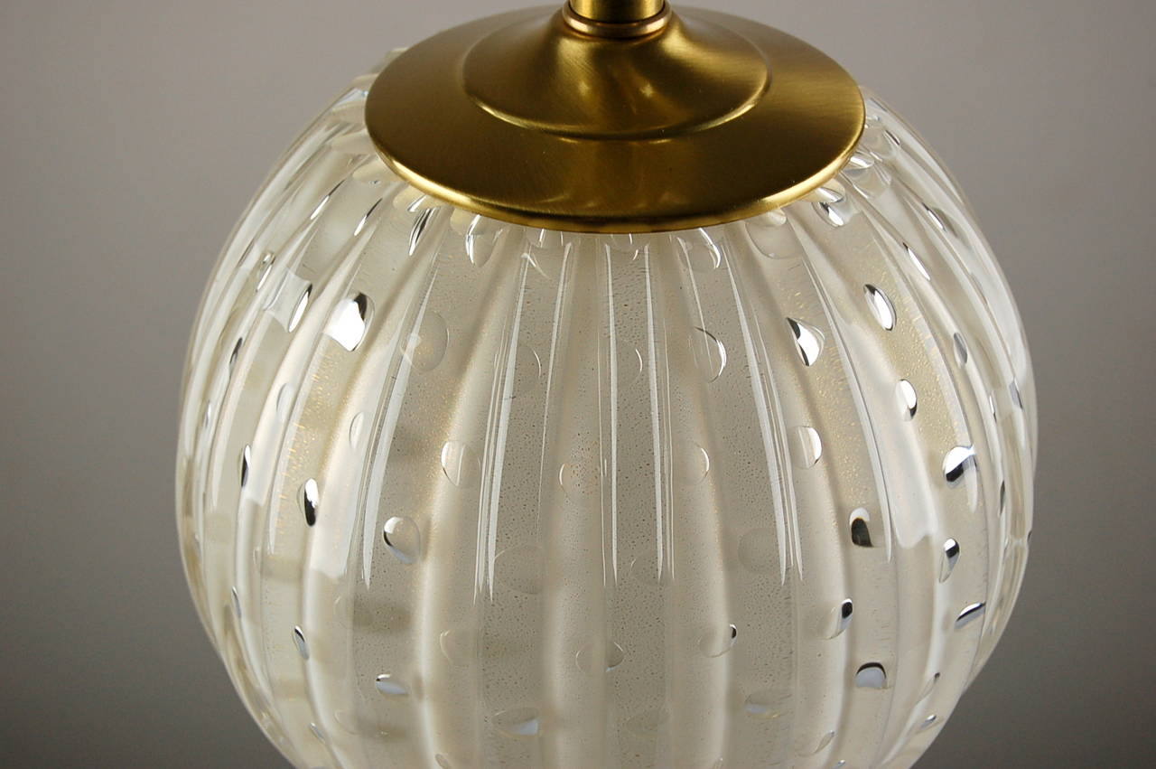 Pair of White Murano Stacked Ball Lamps with Gold Dust 1