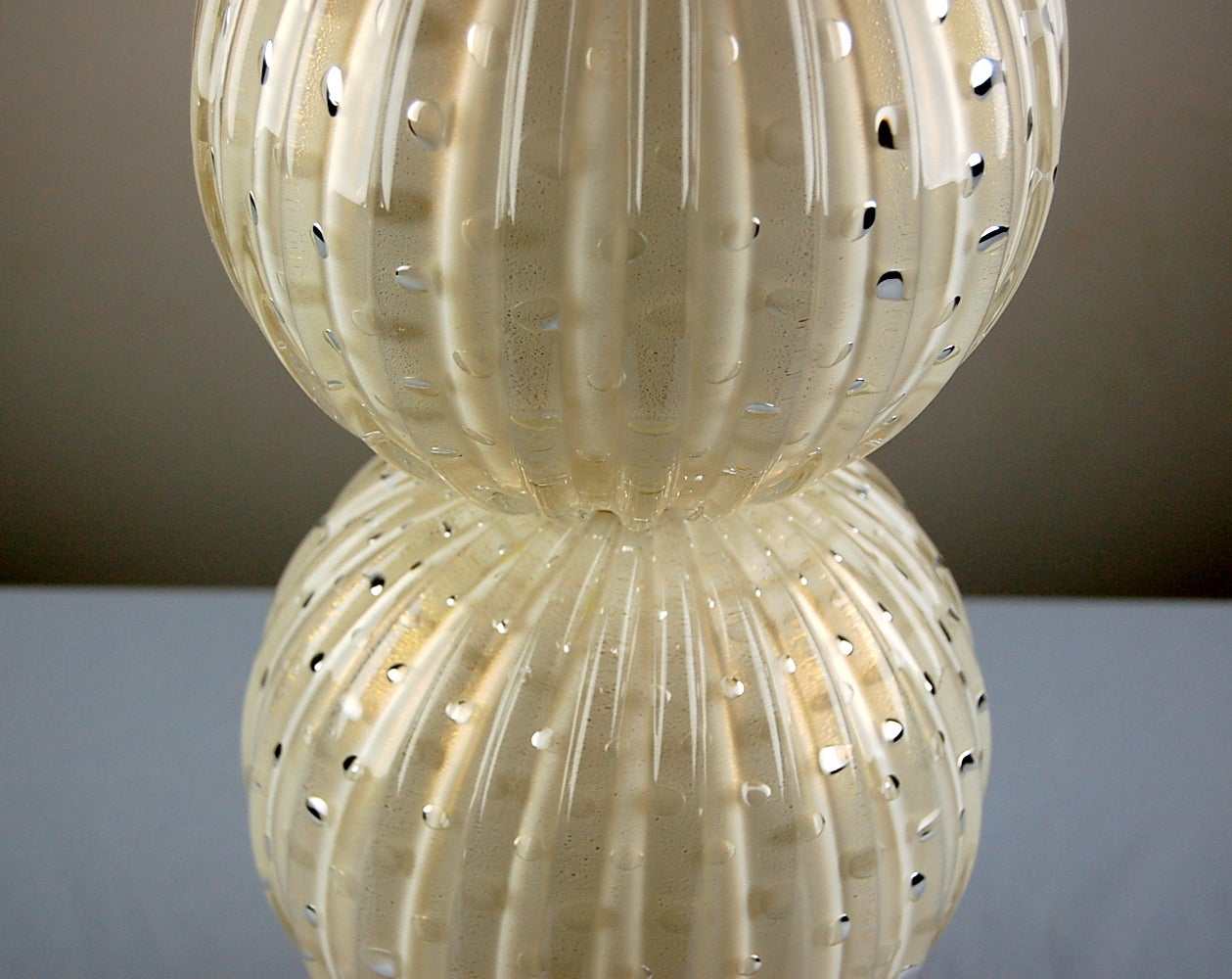 Pair of White Murano Stacked Ball Lamps with Gold Dust 2