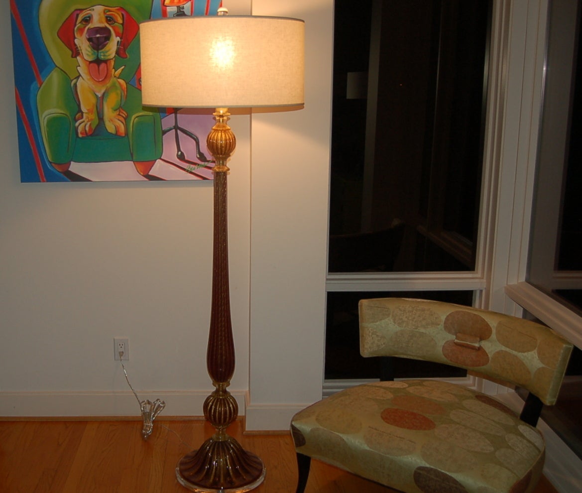 Glamorous and Rare Vintage Murano Floor Lamp of Crimson and Gold at 1stDibs