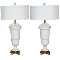 Pair of Retro Blanc de Chine Flower Tops by The Marbro Lamp Company