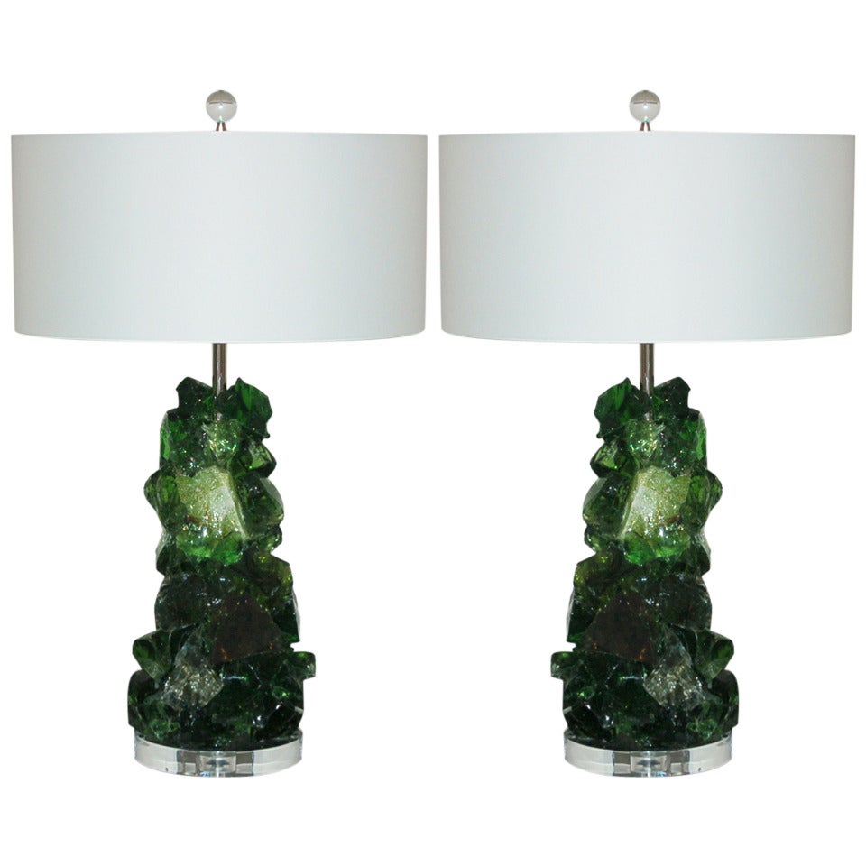 Pair of Rock Candy Lamps by Swank Lighting in Emerald Sage
