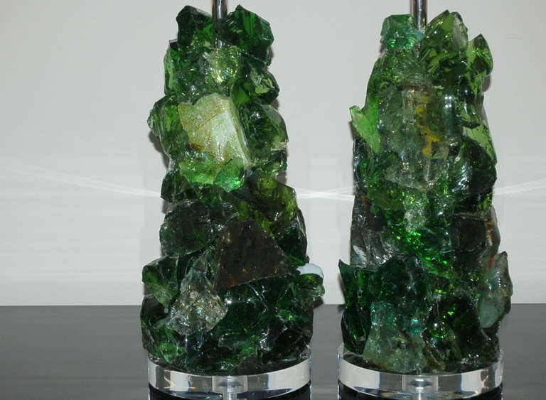 American Pair of Rock Candy Lamps by Swank Lighting in Emerald Sage