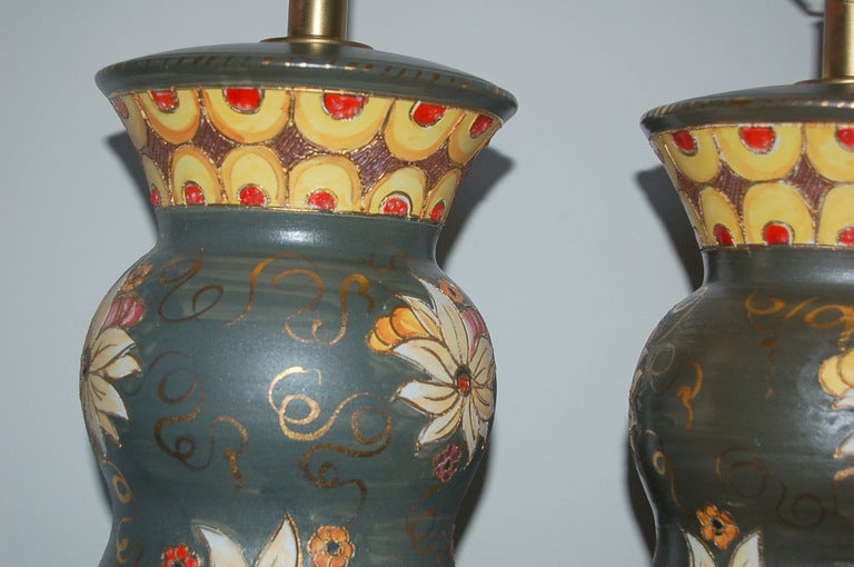 Deruta Hand-Painted Italian Ceramic Table Lamps In Excellent Condition For Sale In Little Rock, AR