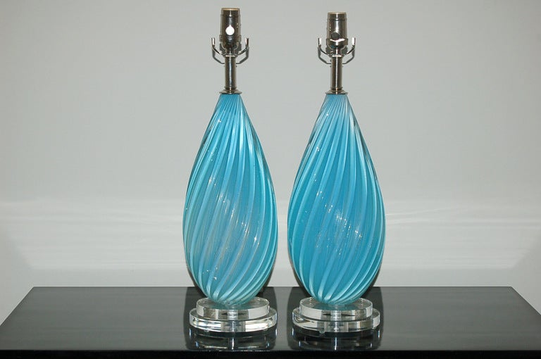 Mid-Century Modern Pair of Malibu Blue Vintage Murano Lamps by Archimede Seguso