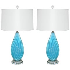 Pair of Malibu Blue Vintage Murano Lamps by Archimede Seguso