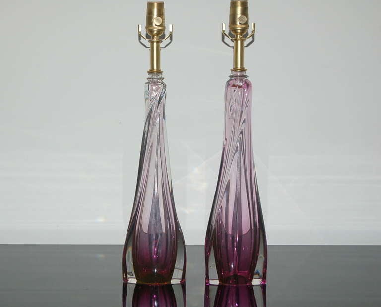 Italian Pair of Vintage Murano Sommerso Lamps in Boysenberry