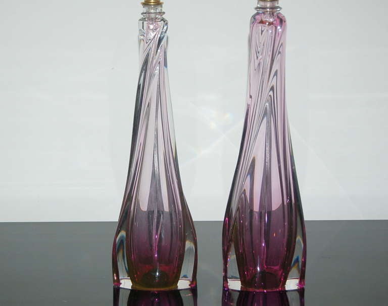 Pair of Vintage Murano Sommerso Lamps in Boysenberry In Excellent Condition In Little Rock, AR