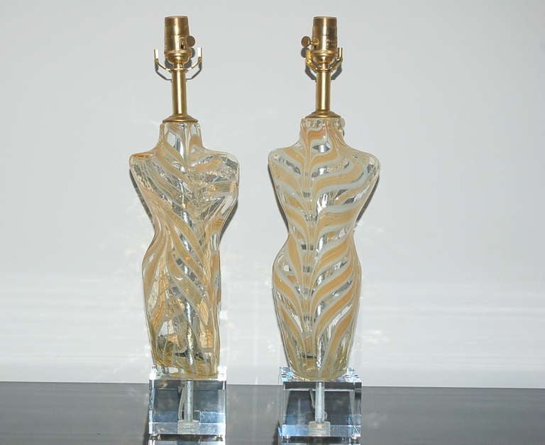 Mid-Century Modern Pair of Murano Hand Blown Venus Sculptures of Golden Ribbons