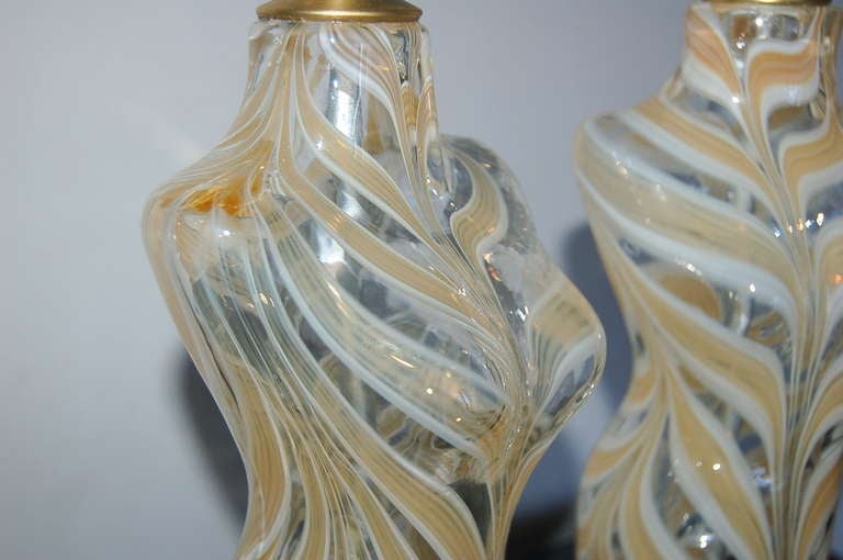 Mid-20th Century Pair of Murano Hand Blown Venus Sculptures of Golden Ribbons