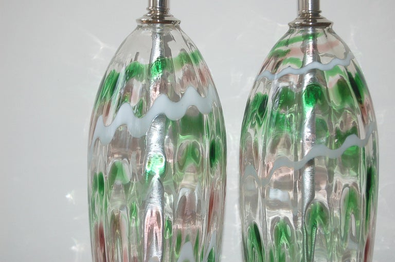 Lucite Pair of Vintage Murano Teardrop Lamps with Squiggle Design