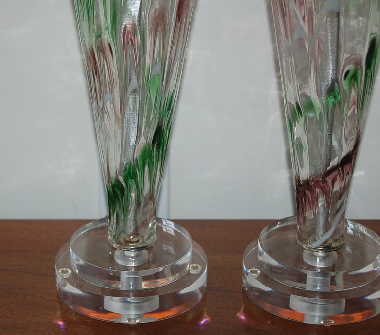 Pair of Vintage Murano Teardrop Lamps with Squiggle Design 1