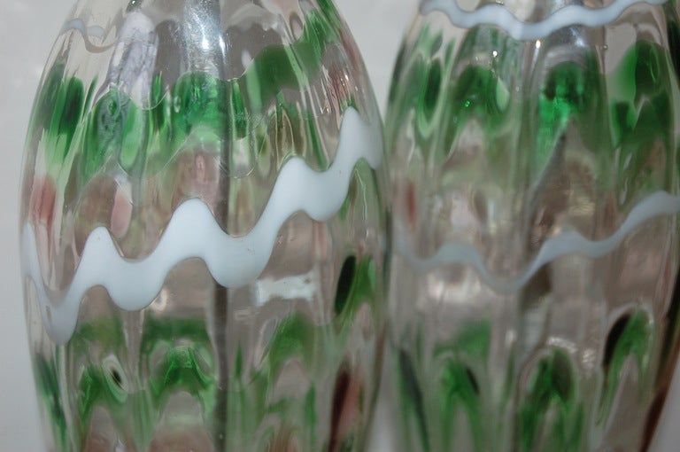 Mid-20th Century Pair of Vintage Murano Teardrop Lamps with Squiggle Design