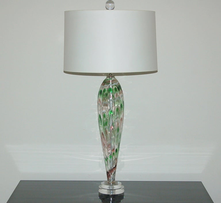 Italian Pair of Vintage Murano Teardrop Lamps with Squiggle Design