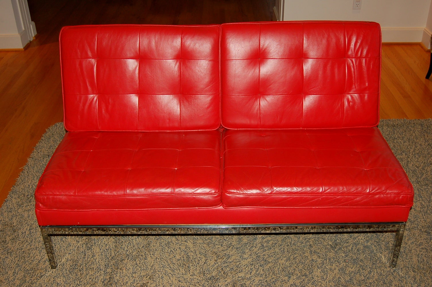 Knoll Armless 2 Seat Sofa in Lipstick Red Leather