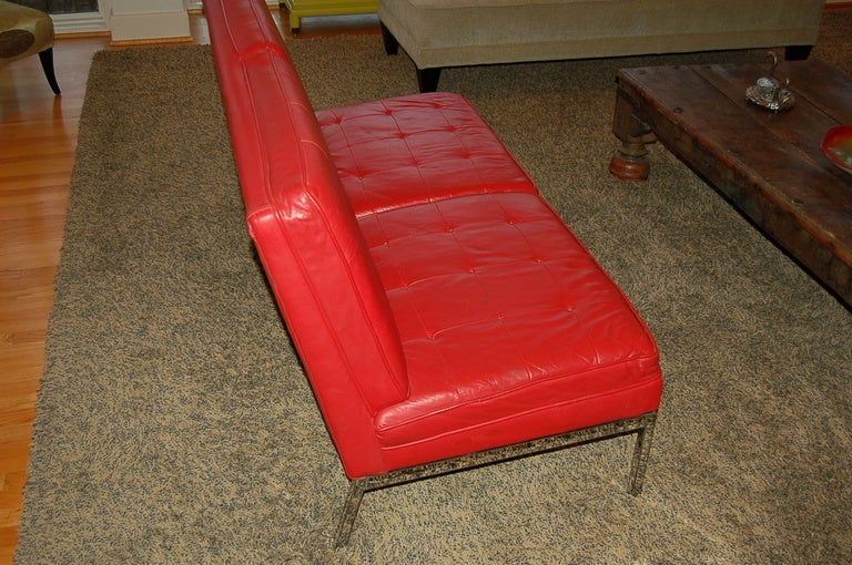 Knoll Armless 2 Seat Sofa in Lipstick Red Leather 2