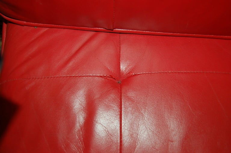 Mid-20th Century Knoll Armless 2 Seat Sofa in Lipstick Red Leather