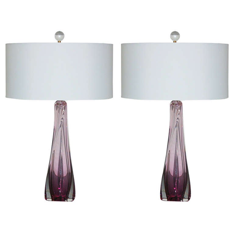 Pair of Vintage Murano Sommerso Lamps in Boysenberry at 1stdibs