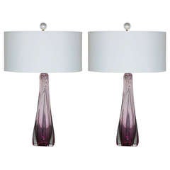 Pair of Vintage Murano Sommerso Lamps in Boysenberry