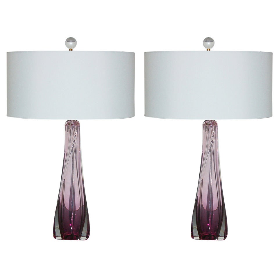 Pair of Vintage Murano Sommerso Lamps in Boysenberry