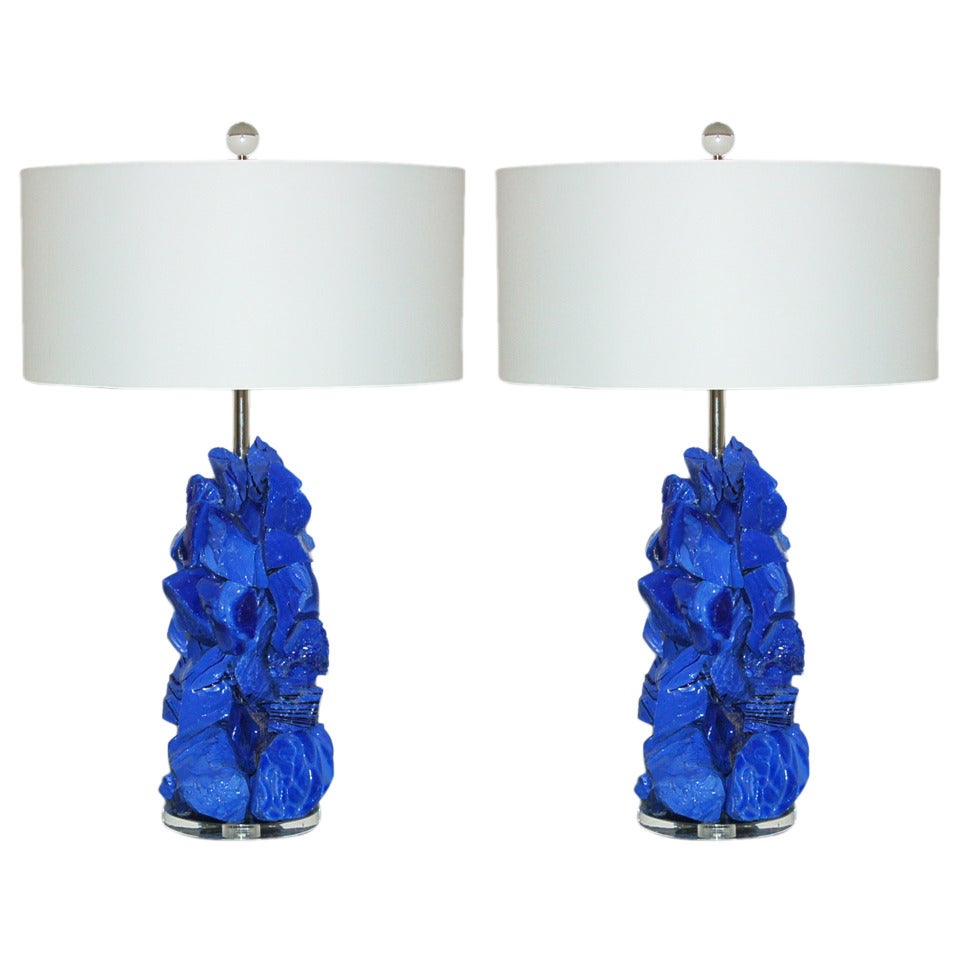 Blue Rock Candy Lamps by Swank Lighting For Sale