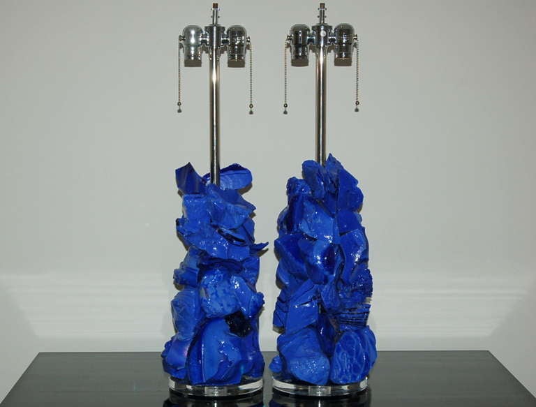 Organic Modern Blue Rock Candy Lamps by Swank Lighting For Sale