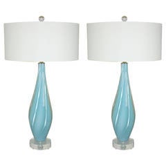 Magical Sky Blue Opaline Vintage Murano Lamps