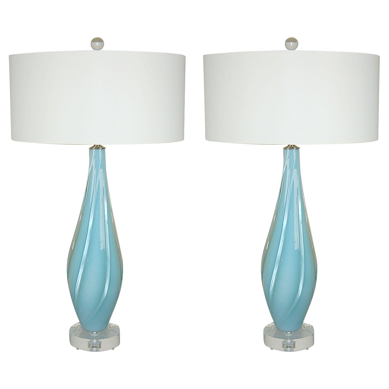 Magical Sky Blue Opaline Vintage Murano Lamps For Sale