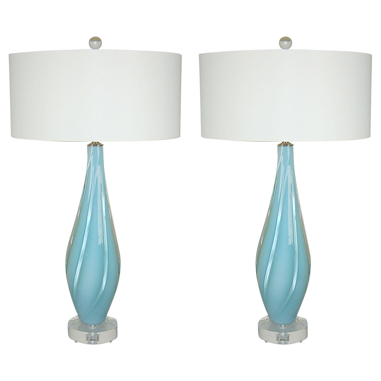 Magical Sky Blue Opaline Vintage Murano Lamps For Sale