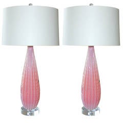 Pink Murano Opaline Table Lamps by Barbini