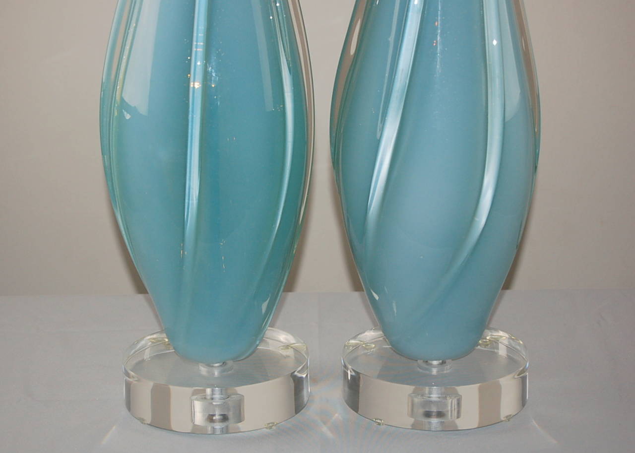 Italian Magical Sky Blue Opaline Vintage Murano Lamps For Sale