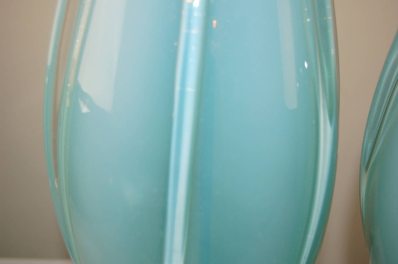 20th Century Magical Sky Blue Opaline Vintage Murano Lamps For Sale